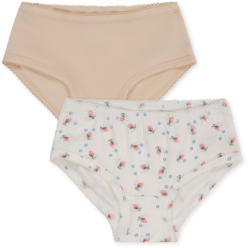 Basic 2 Pack Organic Cotton Underwear Peach Flower Printed -KONGES