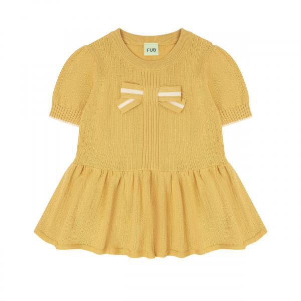 Organic Cotton Short Sleeves Bow Cream Knit Peplum Knit Top Butter