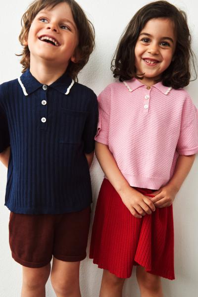 Organic Cotton Pique Oversize Short Sleeves Knit Scallop Collar Polo Soft Pink