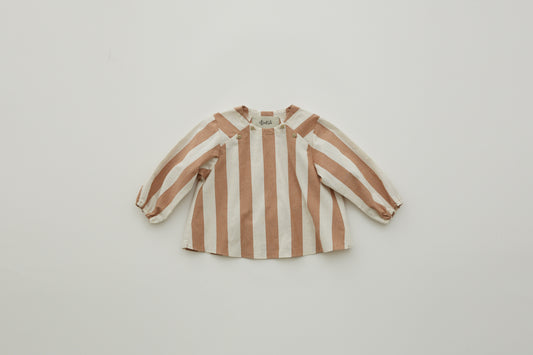 Cotton Linen Wide Stripe Baby Blouse Beige
