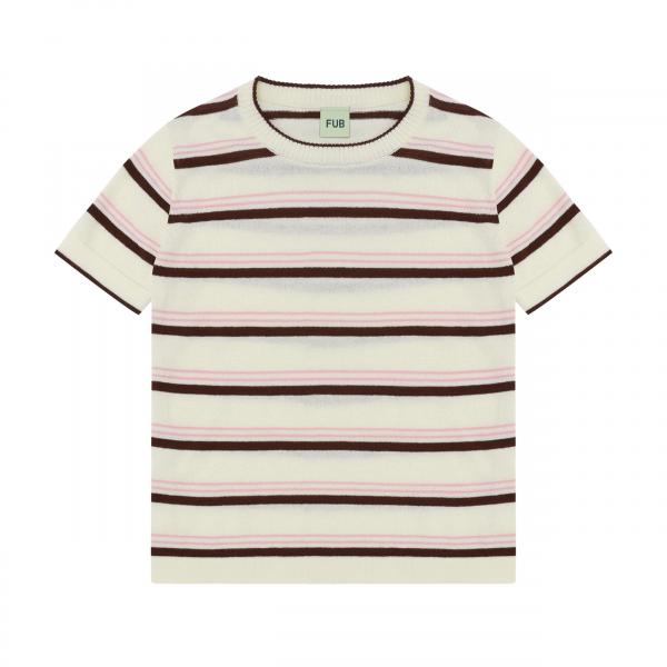 FUB Organic Cotton Cream Stripe Knit Tee in Pink & Brown