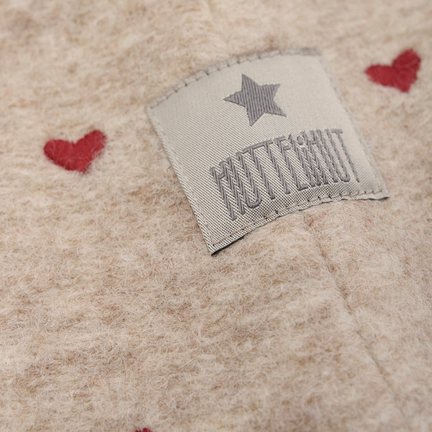 Balaclava Hearts Emb. Merino Wool Hat Beige