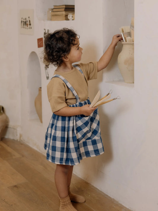 Pottery Blue Gingham Maker Crossback Skirt