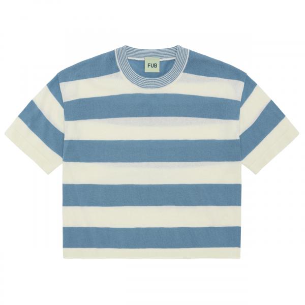 FUB Organic Cotton Oversized Stripe Knit T-shirt Blue