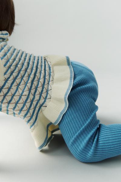 FUB Organic Cotton Pointelle Knit Sleeveless Top Blue Cream