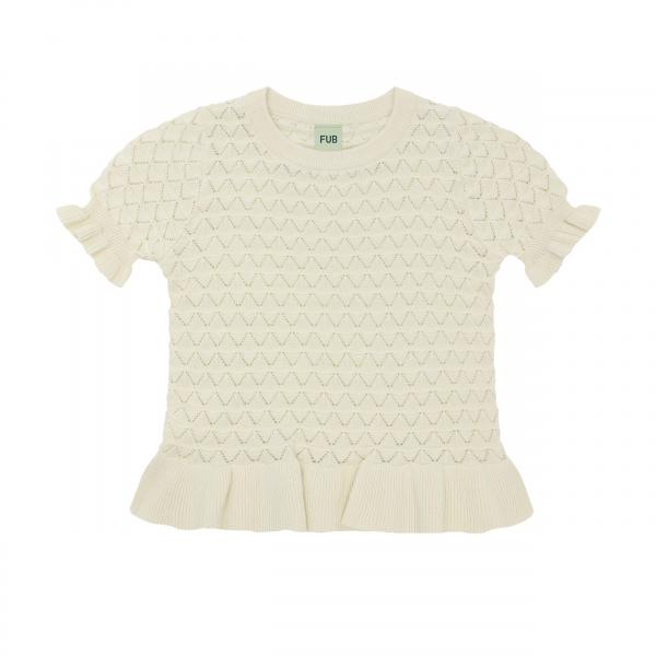 Organic Cotton Short Sleeves Pointelle Rib Tee Ecru