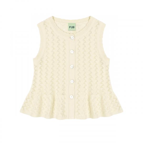 Organic Cotton Pointelle Sleeveless Knit Button Vest Top Ecru