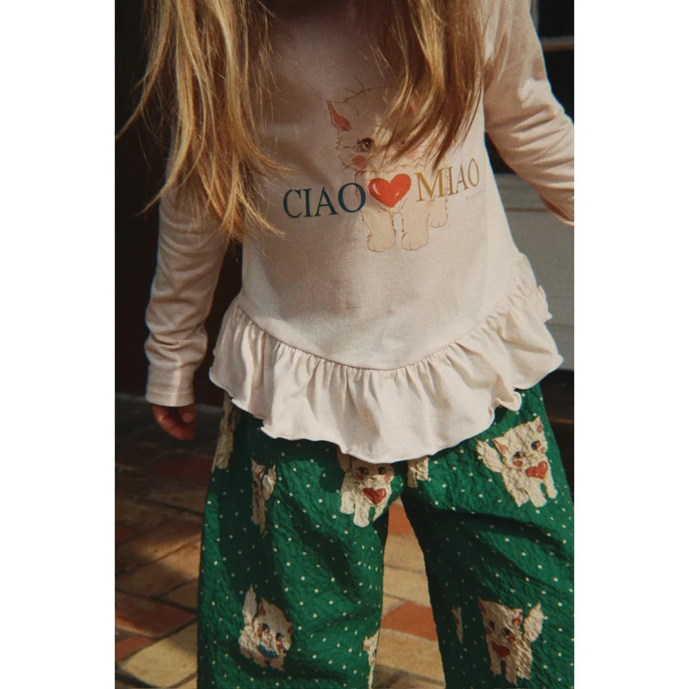 Konges Sløjd Kitty Frill Tee GOTS Organic Cotton Girls Long Sleeve Ciao Miao