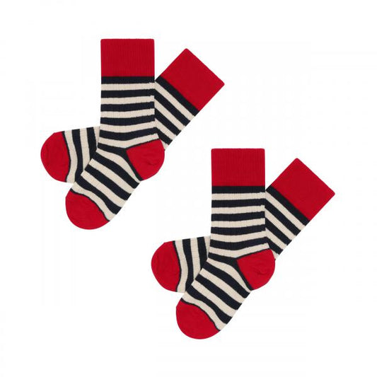 FUB 1 Pack Classic Organic Cotton Stripe Socks Dark Navy &Red