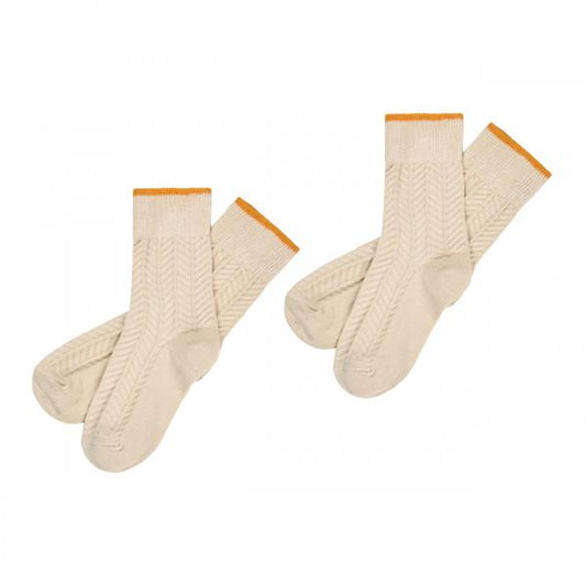 1 Pack Herringbone Cotton Crew Socks Ecru