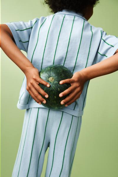 Organic Cotton FUB Striped Knit Lounge Trousers Light Blue