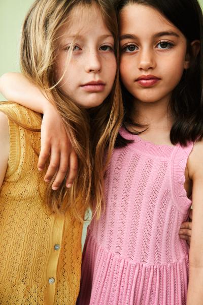 Organic Cotton Sleeveless Pointelle Summer Knit Dress Soft Pink