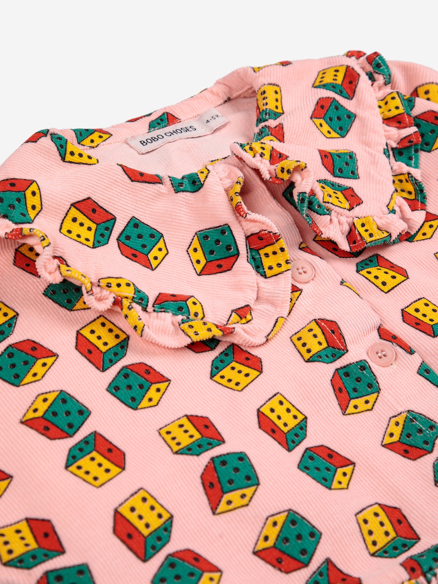 Dices All Over Micro Corduroy Organic Cotton Long Sleeves Dress Pink