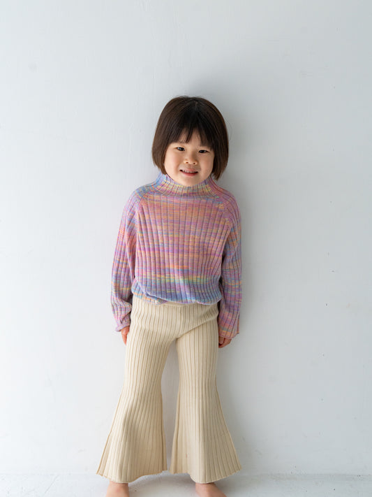 Knit Ribbed Flare Cotton Pants Natural