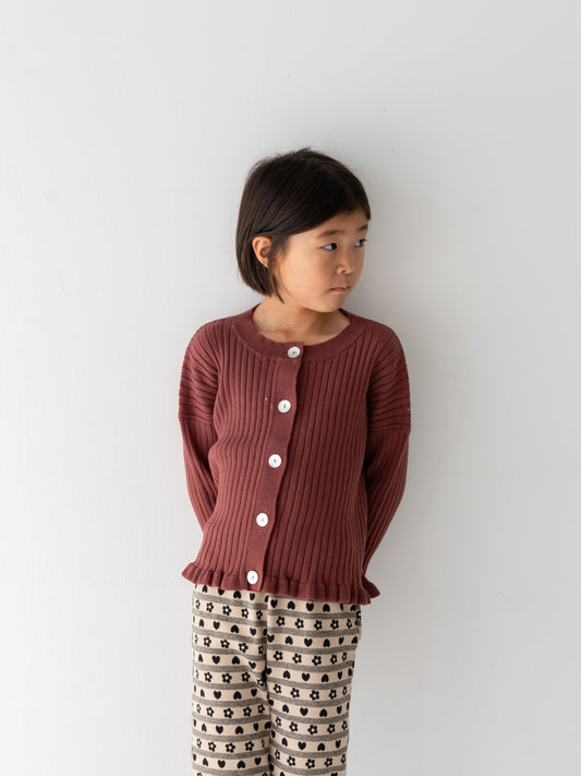 Knit Frill Cotton Cardigan Plum