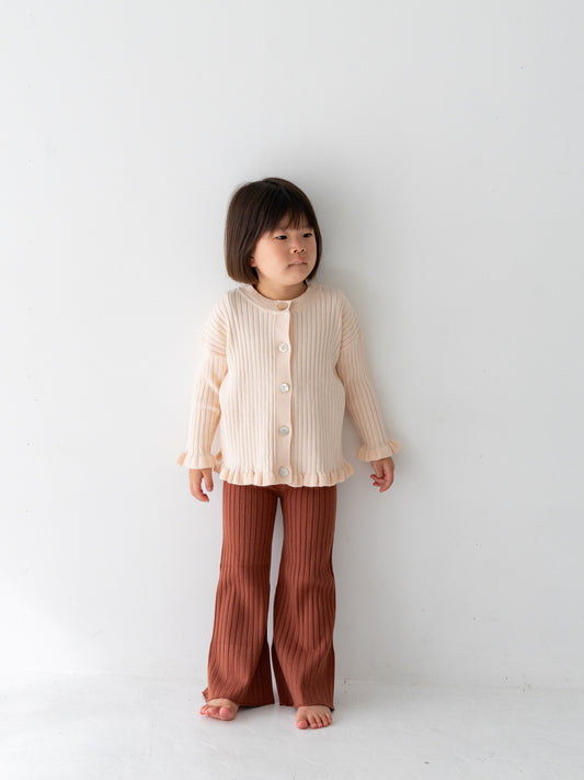 Knit Ribbed Flare Cotton Pants Brown