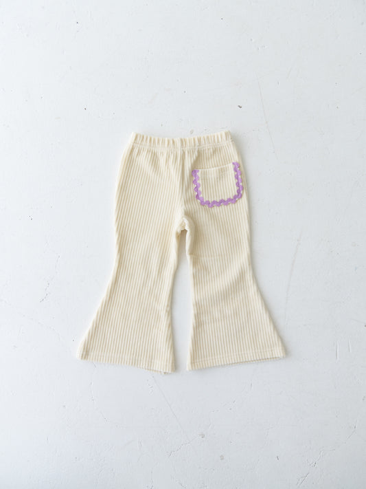 Velour Flare Ribbed Pants Cream