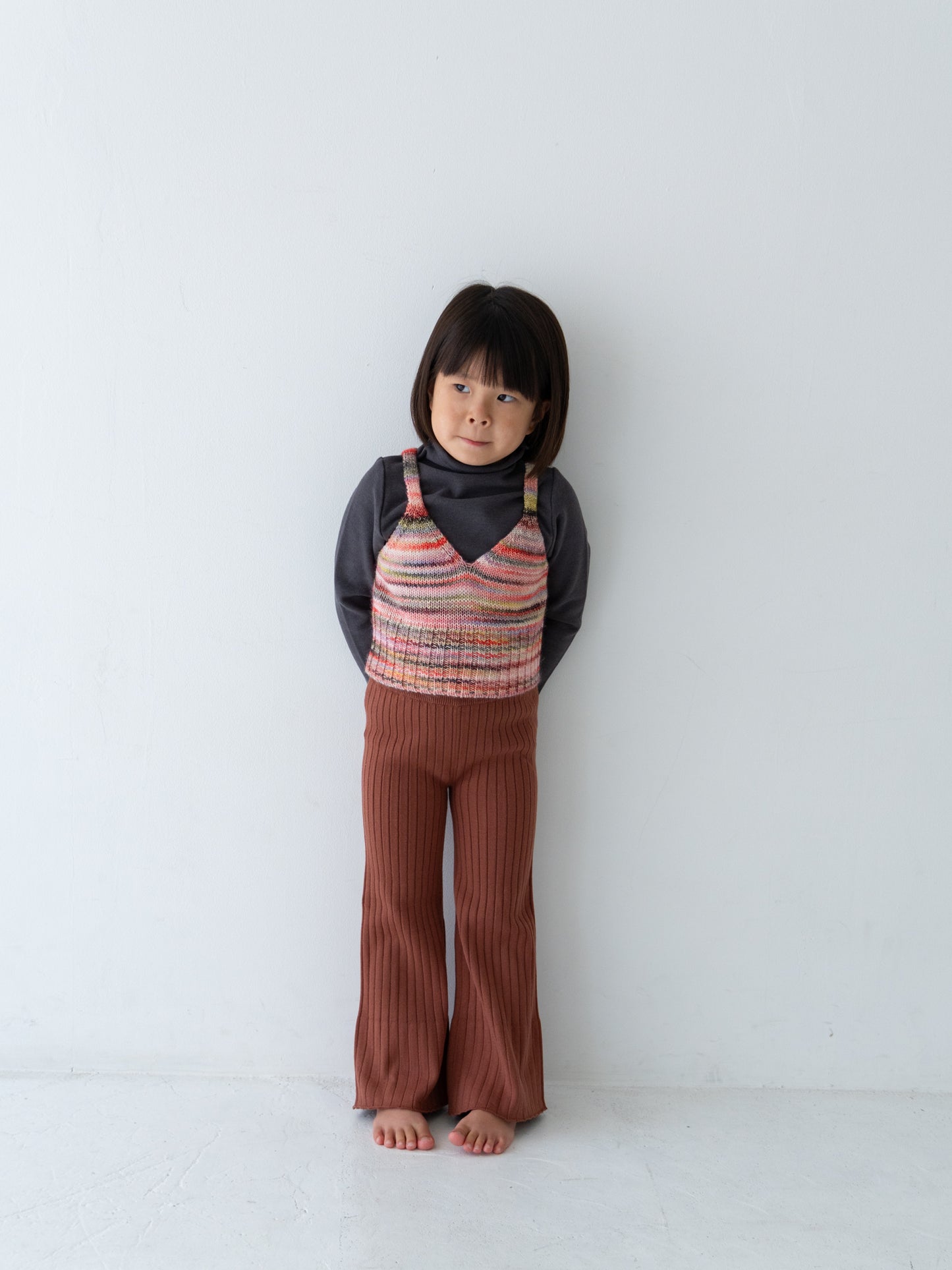 Knit Ribbed Flare Cotton Pants Brown