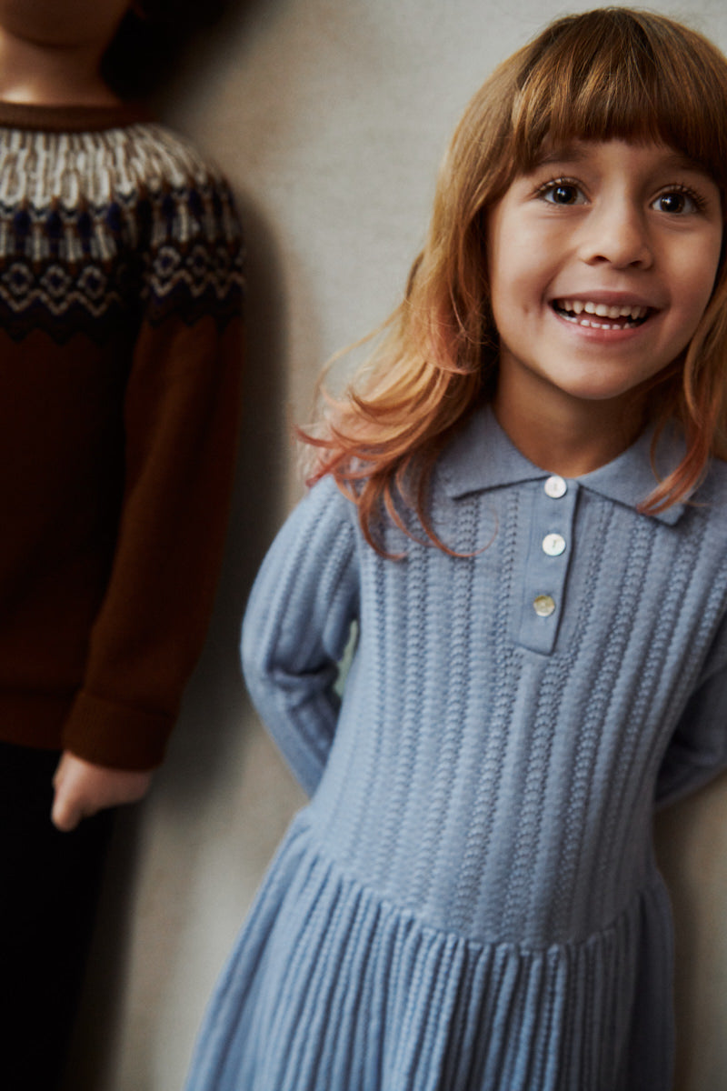 Wool Pointelle Dress Sky