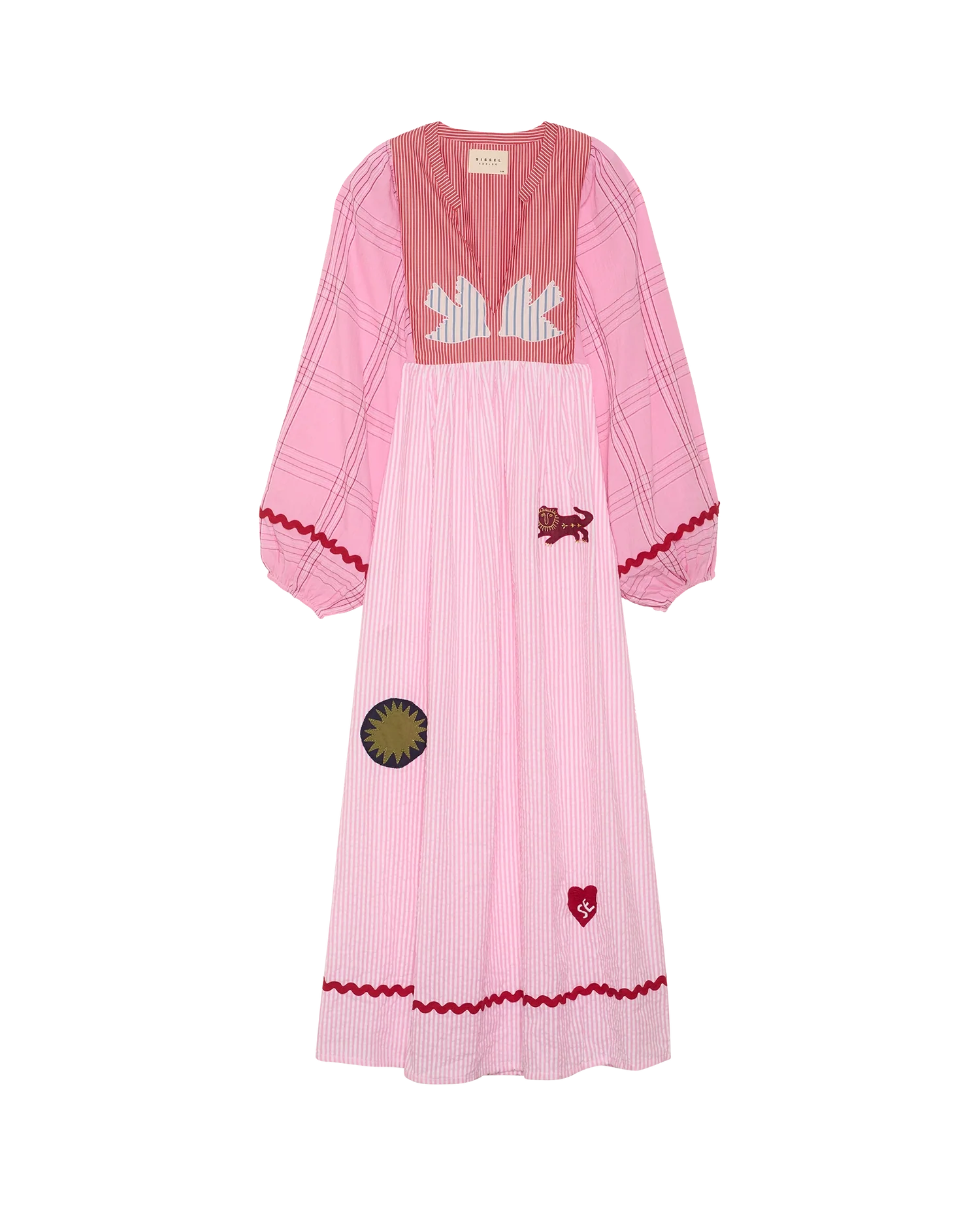 Sissel Edelbo Gaia Women Pink Seersucker Long Sleeves Maxi Dress