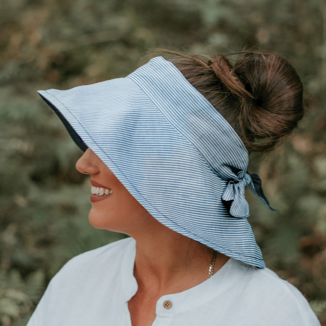 Adult 'Voyager' Linen Wide-Brimmed Reversible Summer Sun Hat Charlie / Indigo