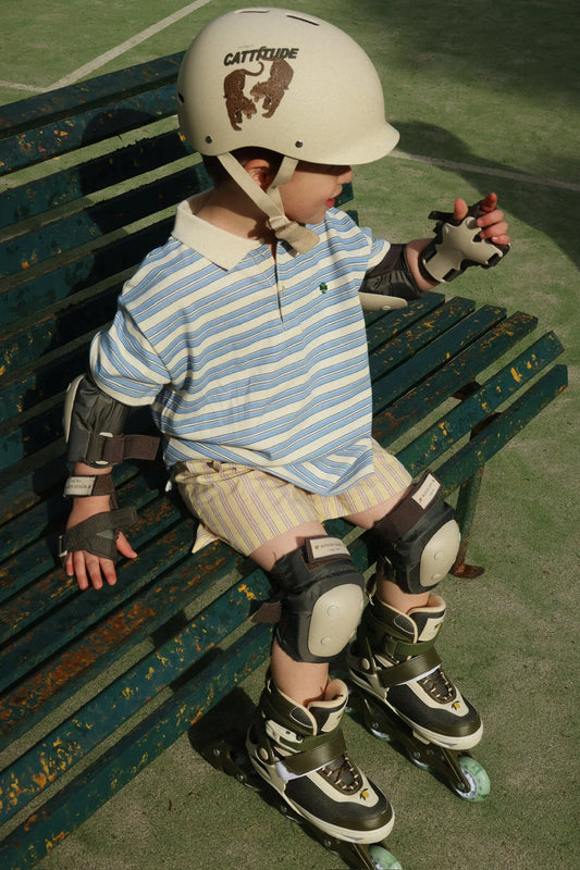 SPOTTY Short Sleeves Organic Cotton Polo Stripe Ciel