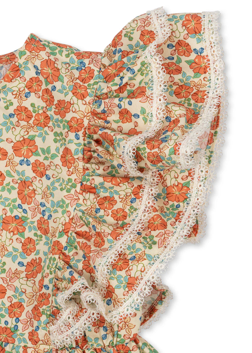 VERBENA Summer Floral Ruffle Sleeves Organic Cotton Top Flower Printed