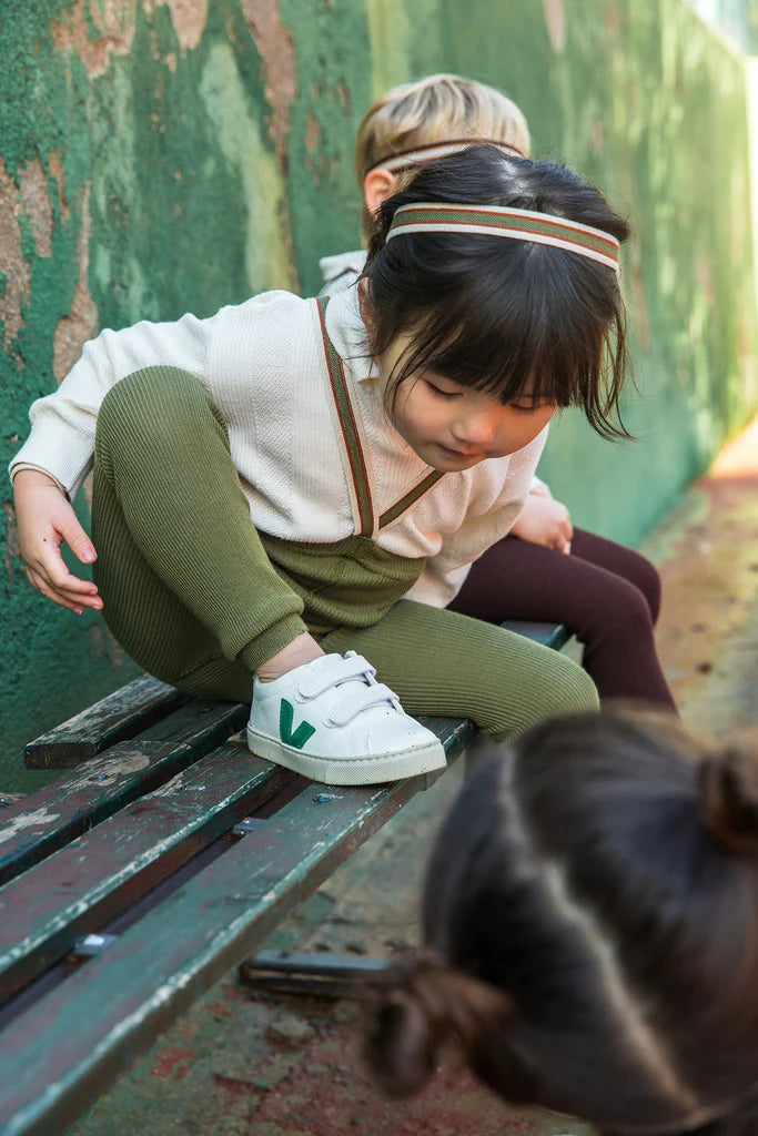 Footless Retro Ribbed Olive Striped with Braces Tight