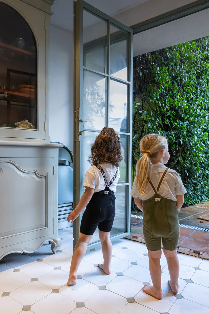 Shorty Retro Ribbed Cotton Olive Striped with Braces Tight