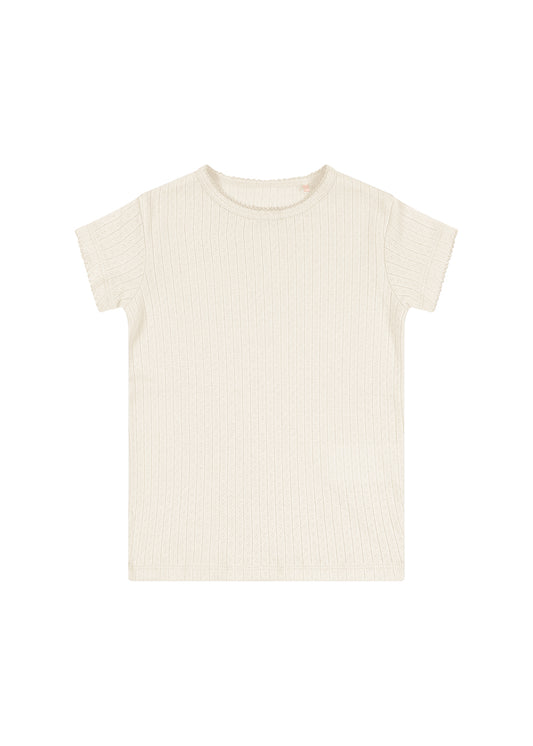 MINNIE Pointelle Knit Short Sleeves T Shirt Organic Cotton GOTS Cream White