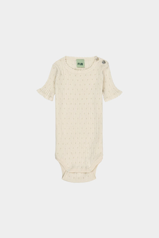 Organic Cotton Short Sleeves Baby Pointelle Bodysuit Ecru