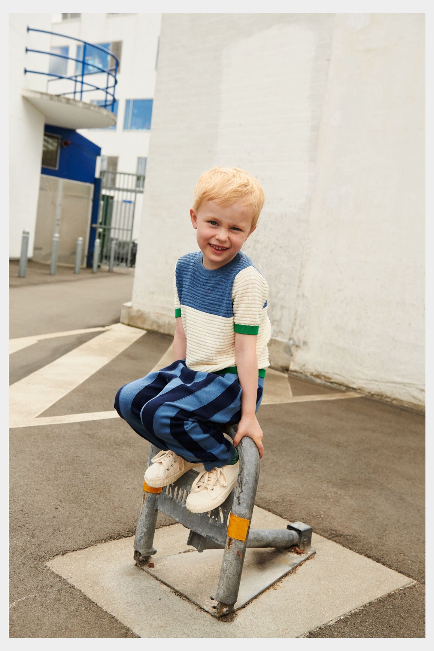 Organic Cotton Round-neck Short Sleeves Colour Block T-shirt Ecru