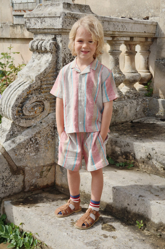 VENICE Boys Striped Linen Summer Short Sleeves Shirt
