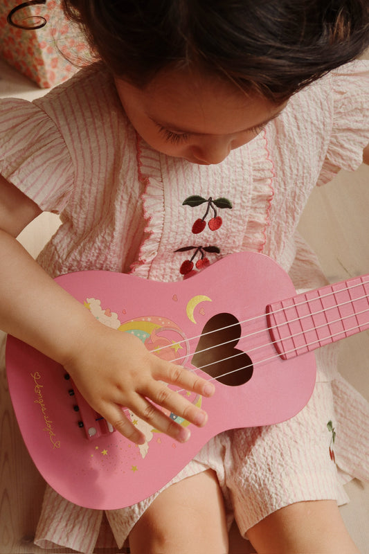 ELLIE Frill Girls Ruffle Pocket Cherry Embroidery Organic Cotton Stripe Shorts