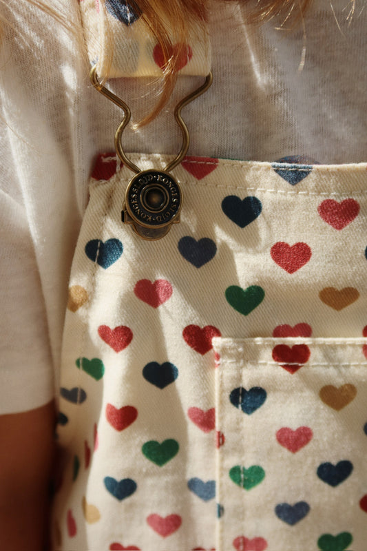 Frankie Organic Cotton Overall Dungaree Dress Heart Printed