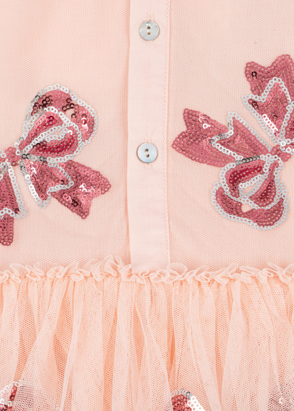 Yvonne Short Sleeves Sequin Bow Tulle Party Dress Pink