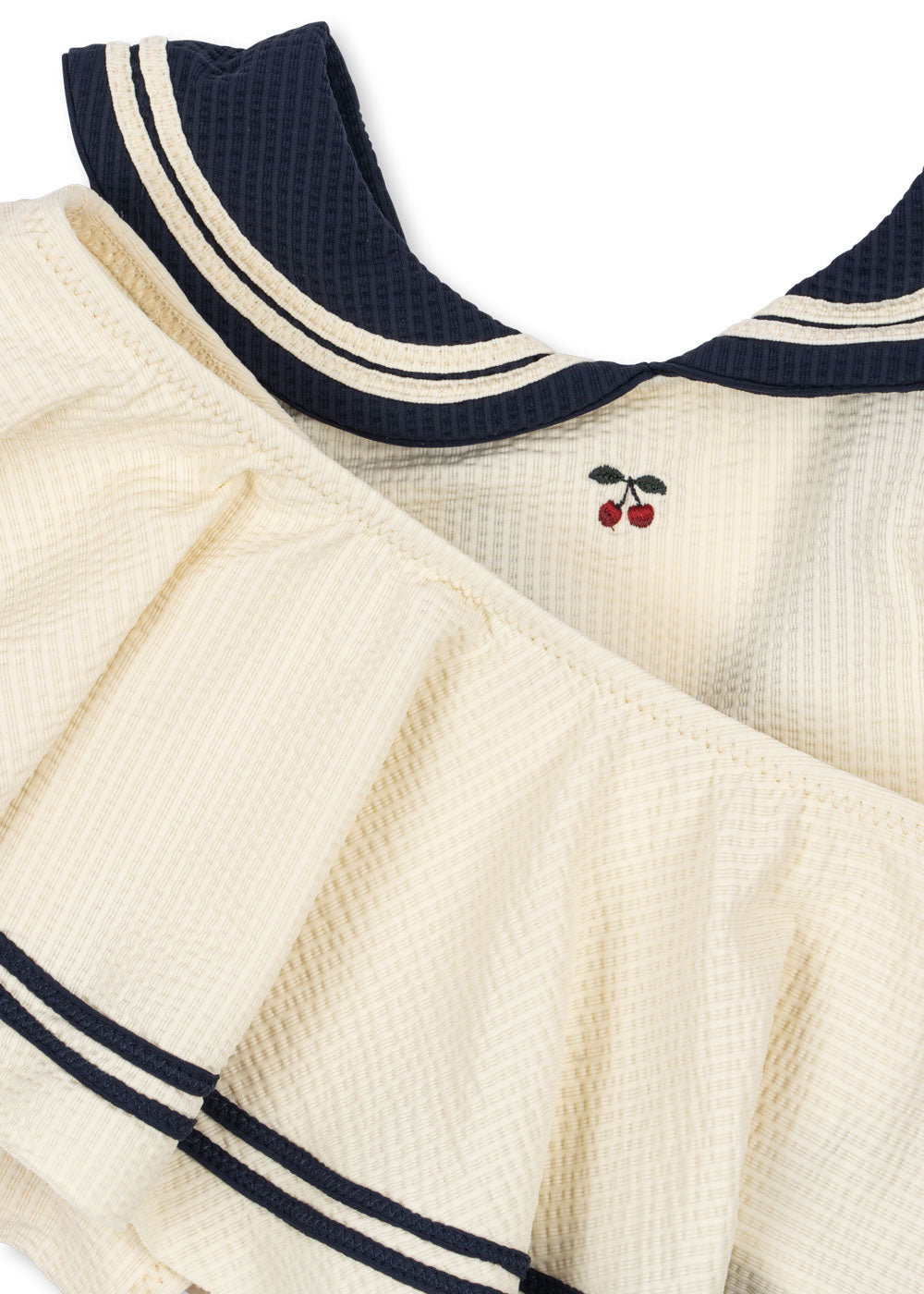 Girls Sailor Bikini Set with Cherry Embroidery Cream Navy