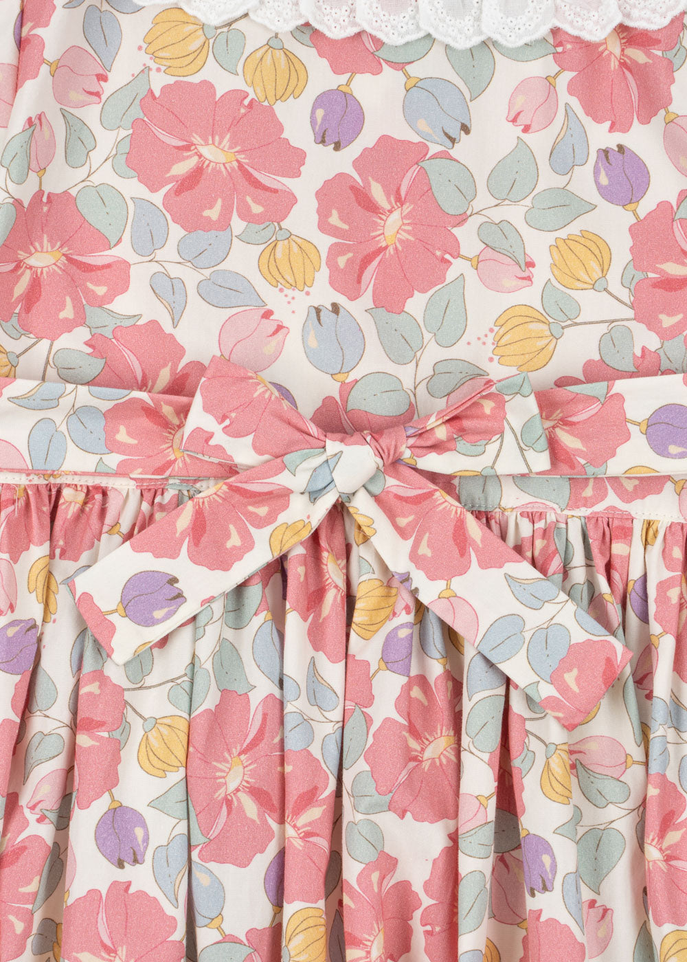 COEUR Floral Puff Short Sleeves Lace Collar Organic Cotton Dress