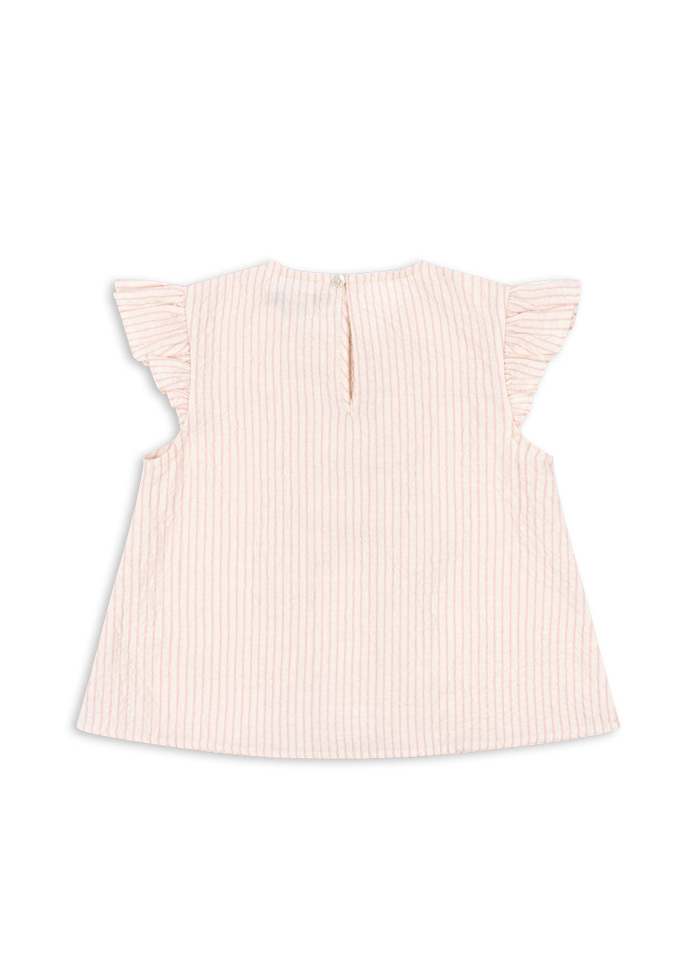 ELLIE Cherry Embroidered Ruffle Organic Cotton Flutter Sleeveless Blouse Pink