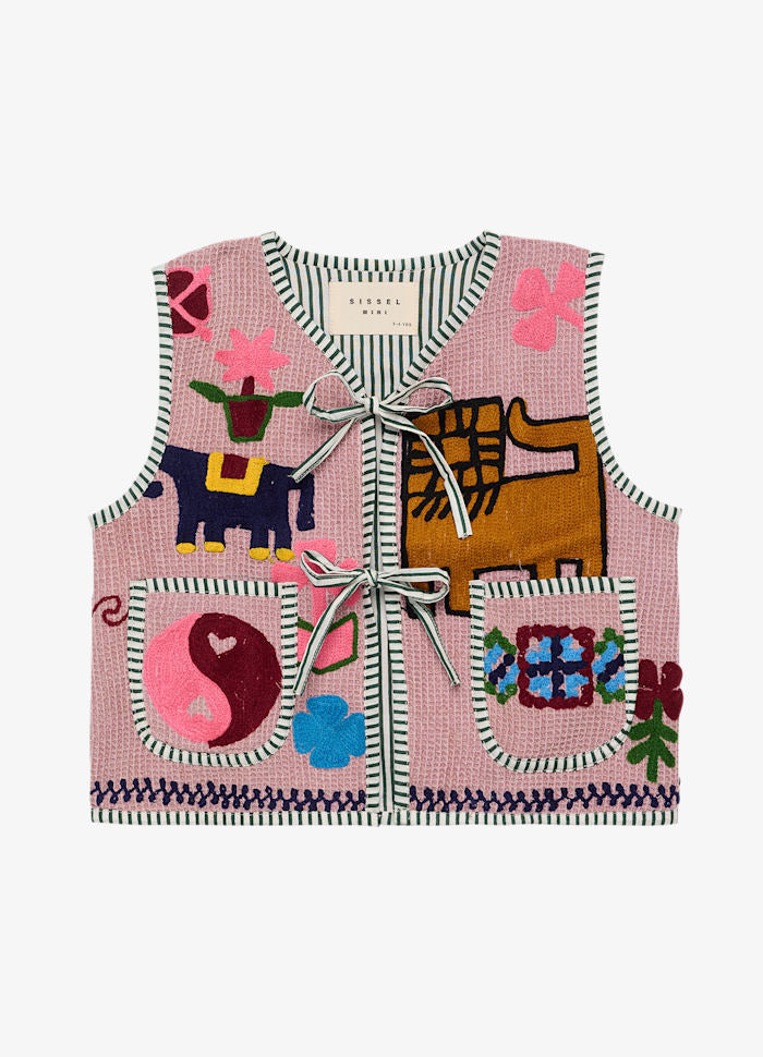 Sissel Edelbo Clio Pink Embroidered Waffle Cotton Top & Tie-Front