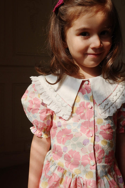 COEUR Girls Summer Organic Cotton Vintage Floral Lace Trim Shorts GOTS