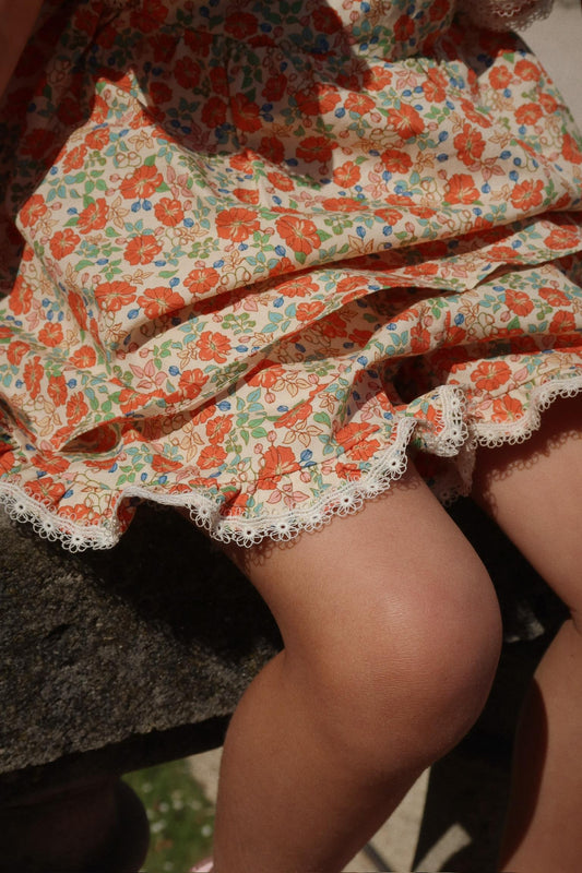 VERBENA Summer Blossom Floral Ruffle Shorts Organic Cotton Flower Printed