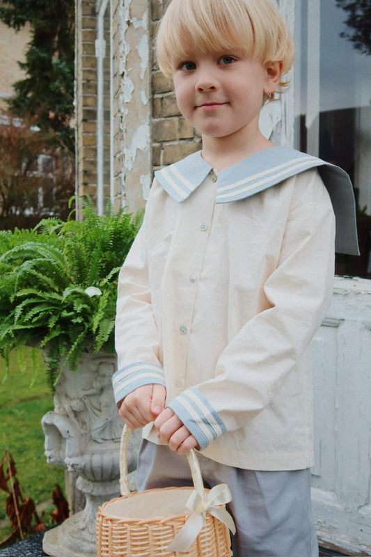 Kids Organic Cotton Sailor Collar Shirt Light Blue