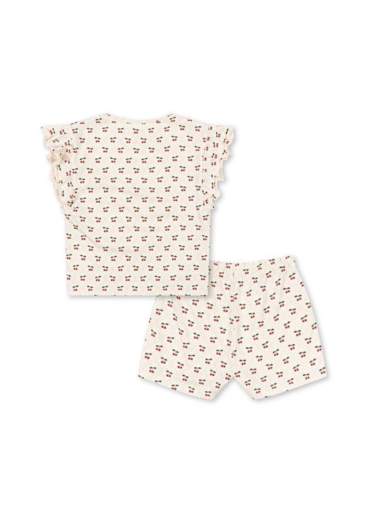 LIN Frill Ruffle Top & Shorts Organic Cotton Set Cherry