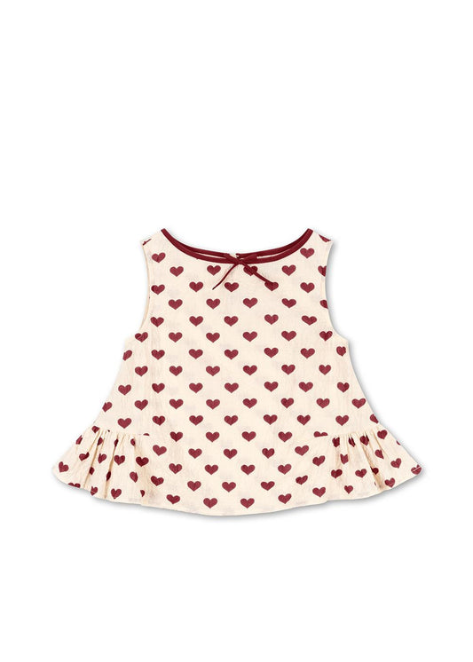 AVA Organic Cotton Sleeveless Peplum Heart Print Top