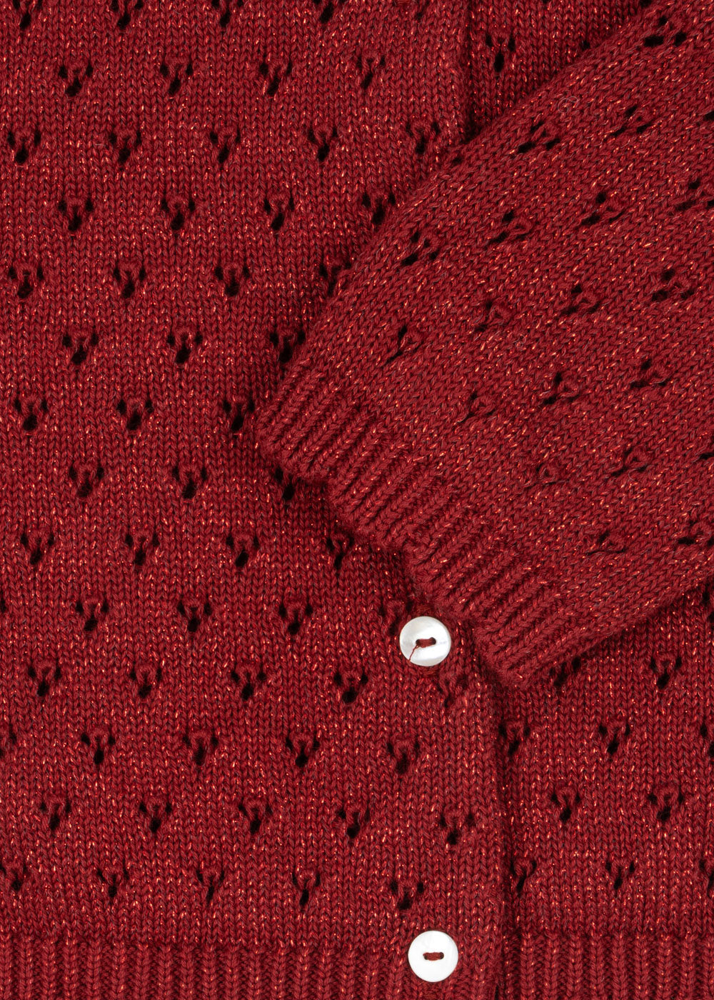 Holiday Pointelle Knit Cardigan Red