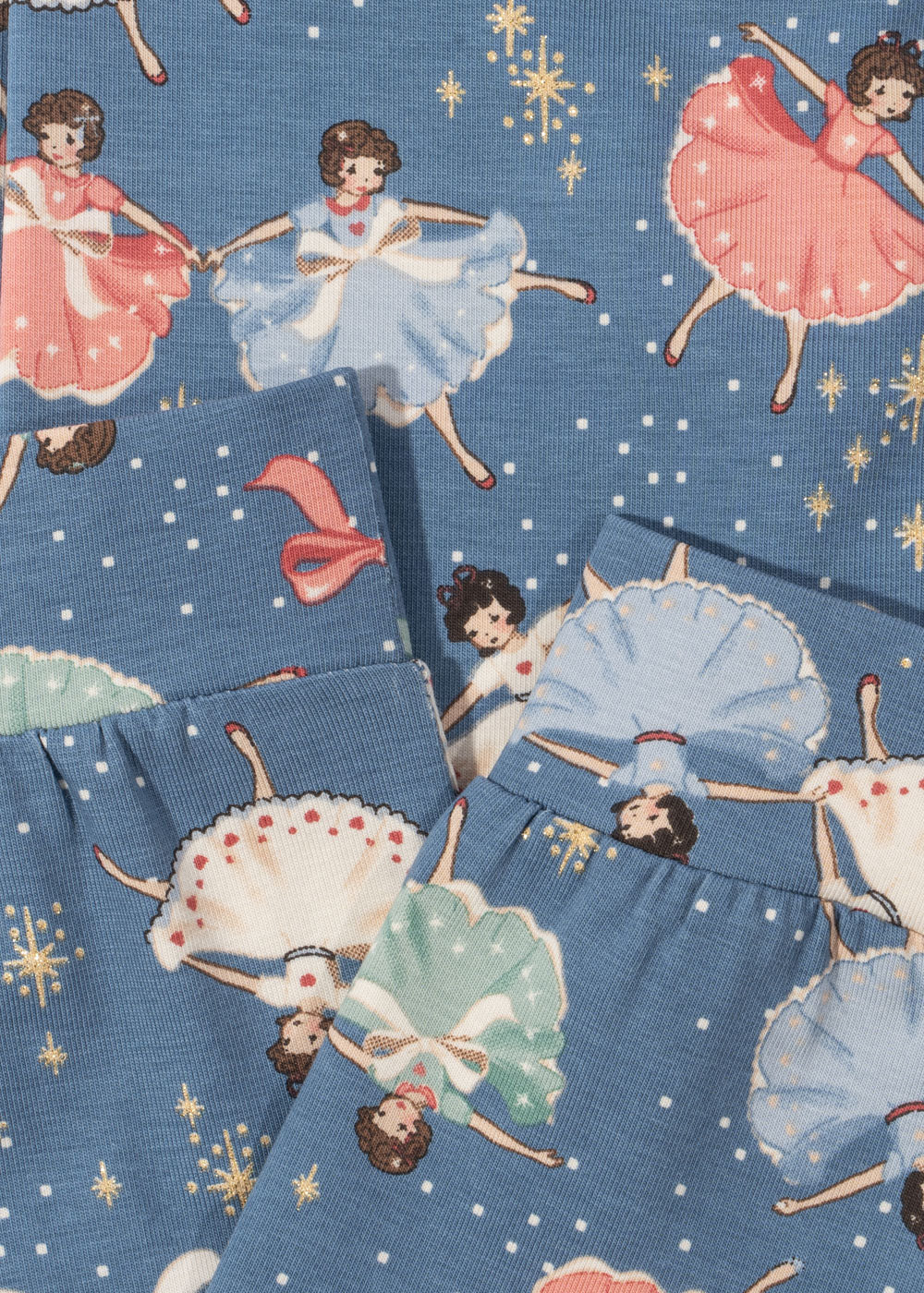 Christmas Kids Organic Cotton Basic Pyjama Blouse Set Snow Bow Ballerina Blue