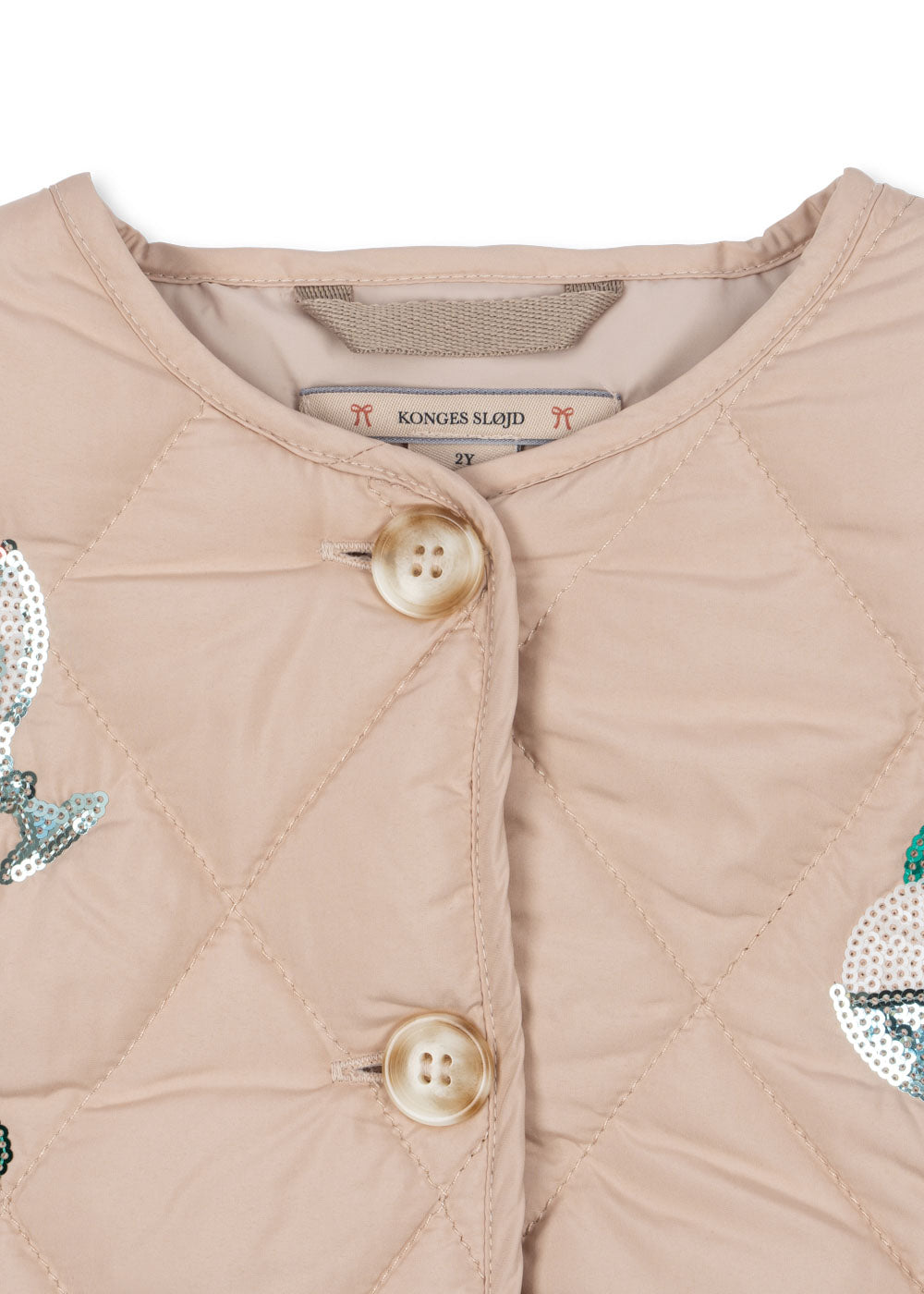 Girls Flora Sequin Quilted Jacket Ice Cream Embroidery Beige