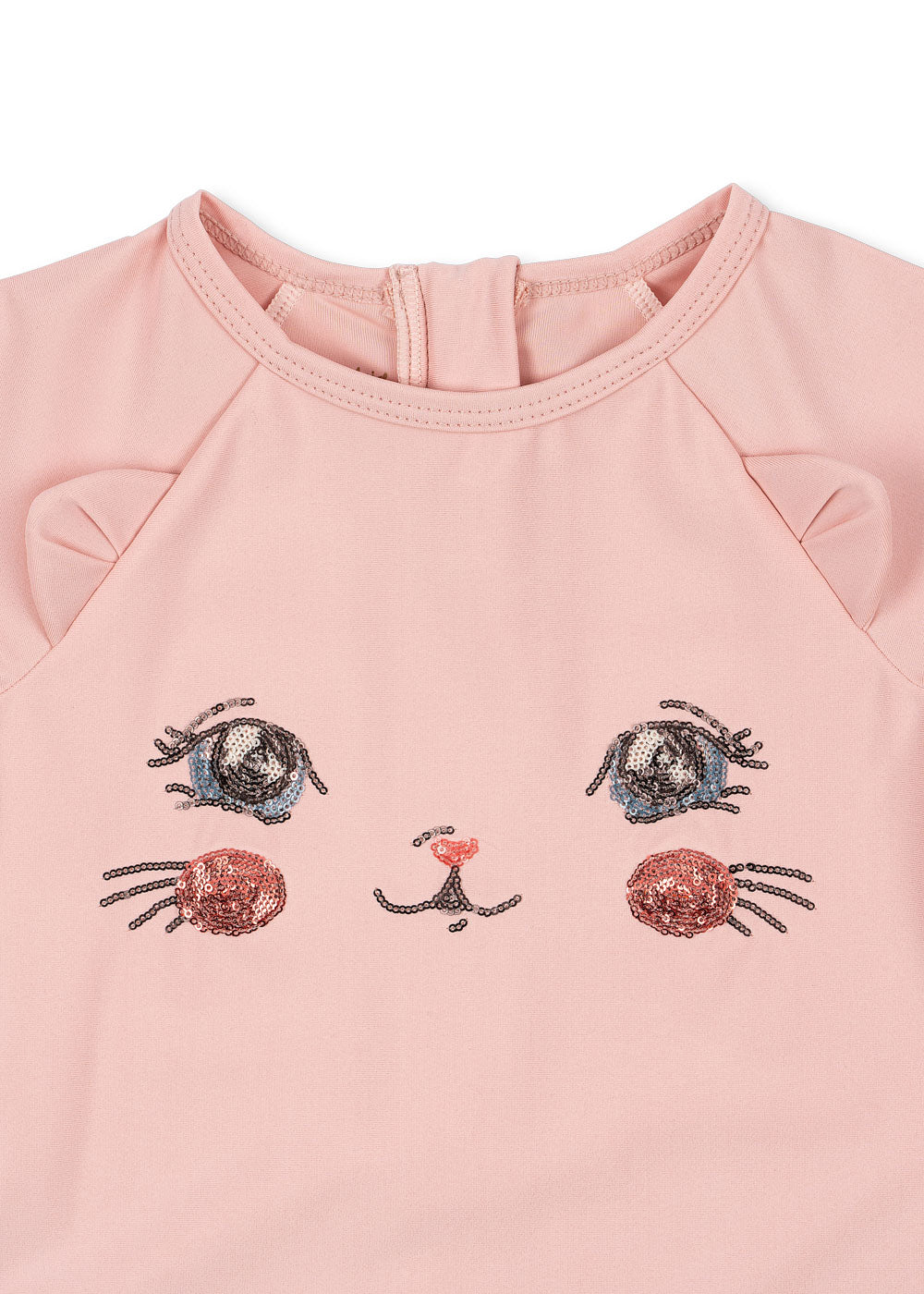 Girls Long Sleeves Kitty Onesie Swimsuit Pink