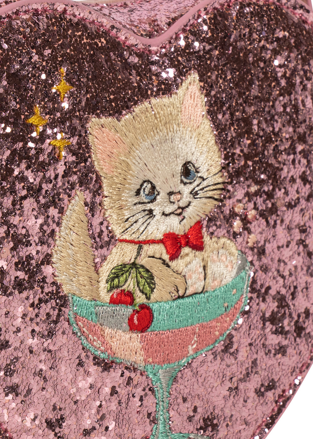 Konges Sløjd TUT Pink Glitter Shoulder Bag Heart & Kitten
